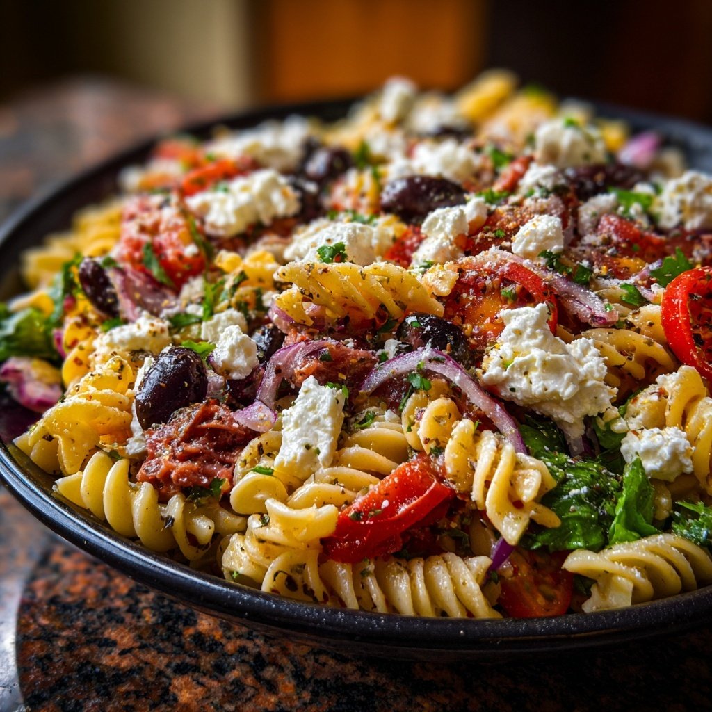 Mediterraner Nudelsalat Mit Feta