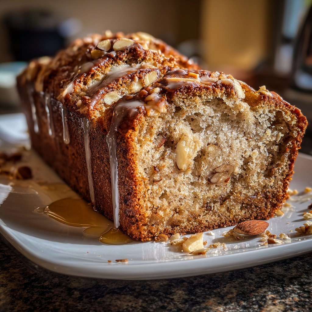 Bananenbrot mit Mandelstückchen und Honig
