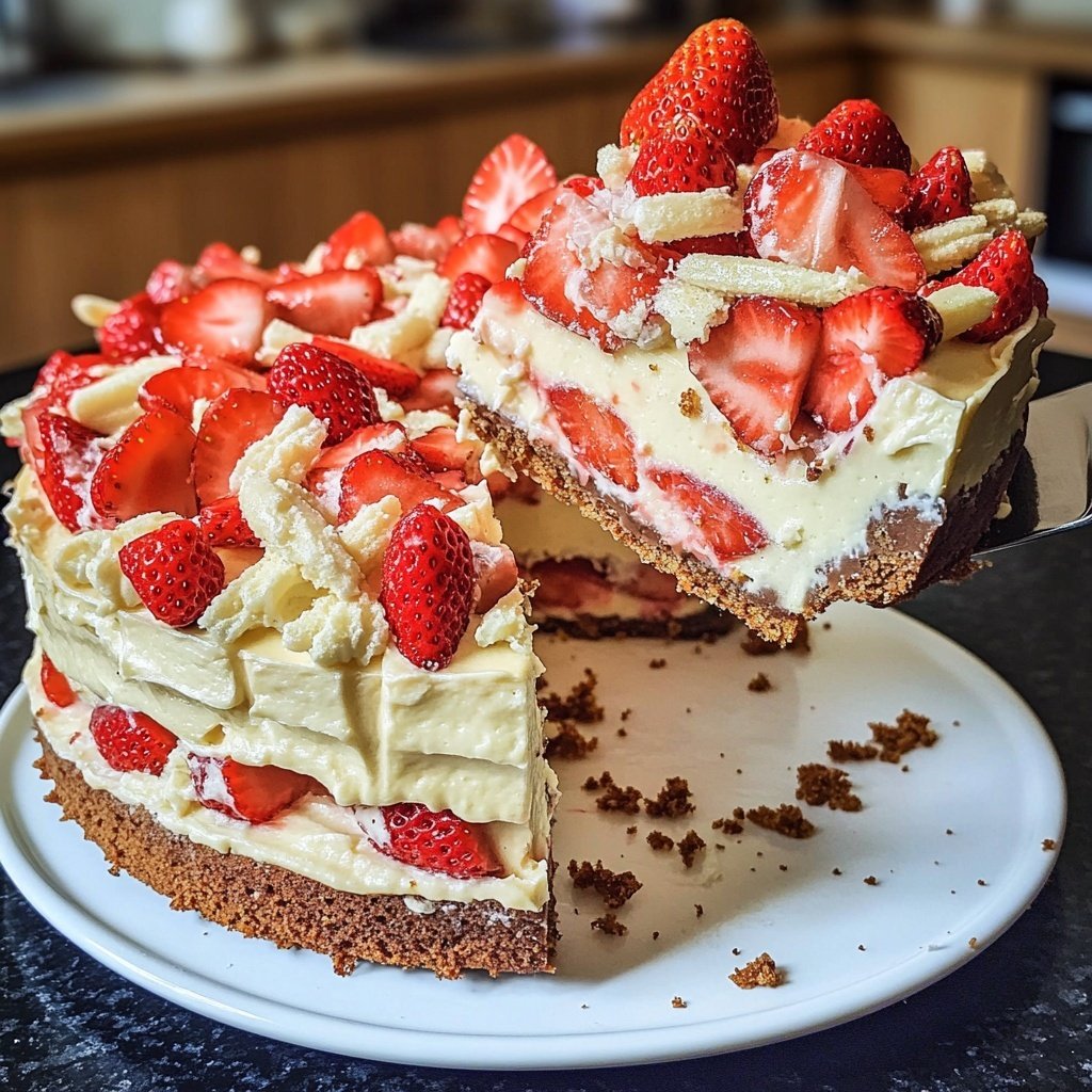Herztorte mit Erdbeeren und weißer Schokolade