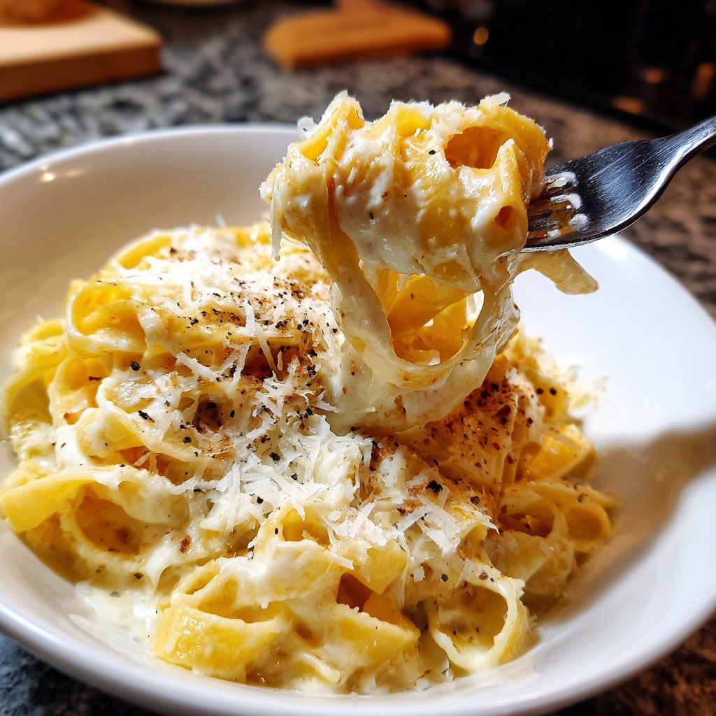 Romantische Pasta mit Sahnesauce und Parmesan