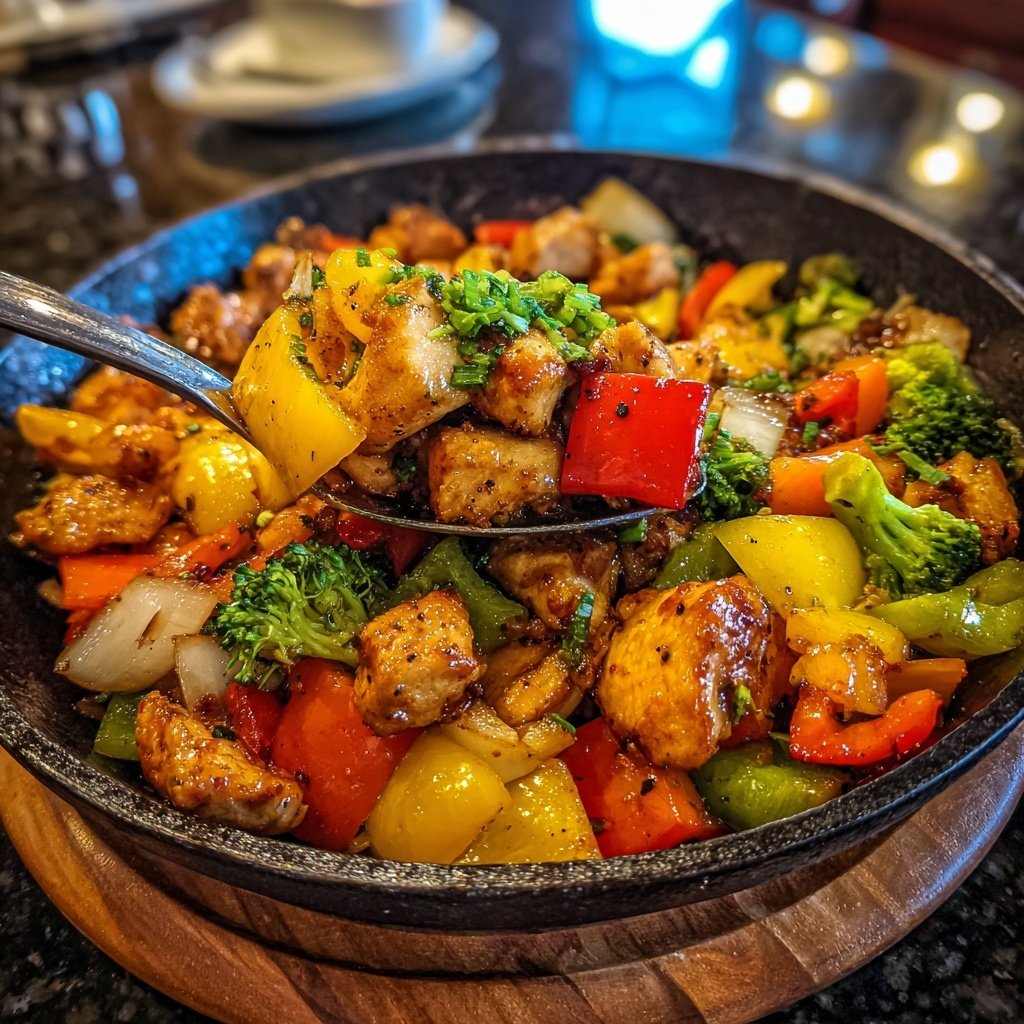 Kalorienarme Hähnchen Gemüse Pfanne