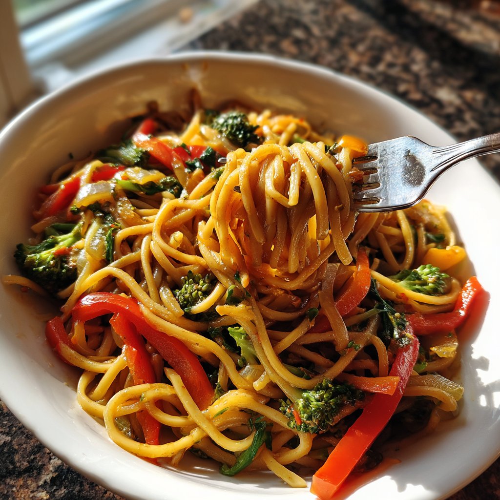 Mittagessen mit Nudeln und Gemüse