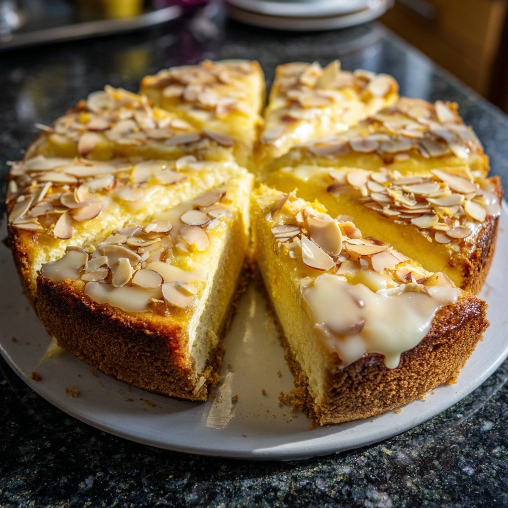 Käsekuchen mit Zitronen-Mandelboden